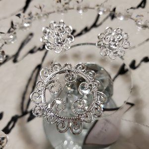 Silver brooch with matching earrings